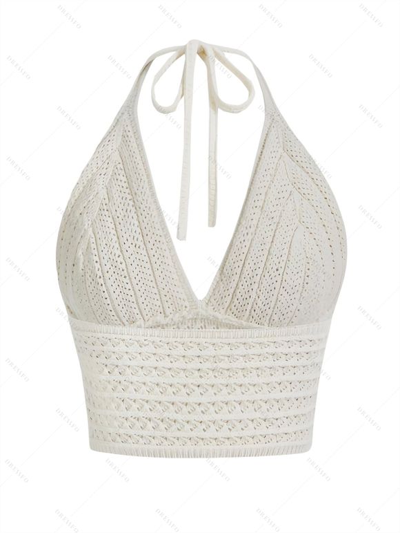 Débardeur court uni en crochet, dos nu - Blanc S | US 4