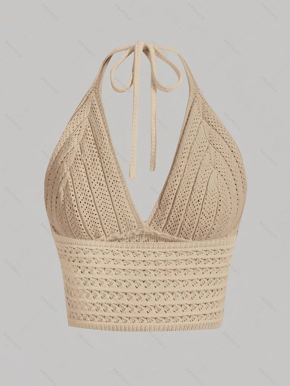 Débardeur court uni en crochet, dos nu - café lumière L | US 8