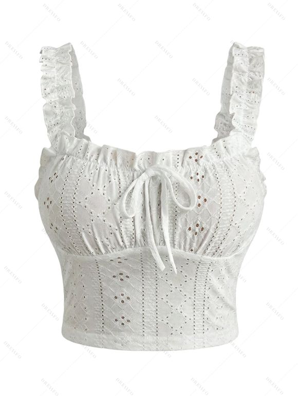 Vacation Outfit Ruffle Eyelet Bowknot Cropped Tank Top and Leaf Floral Print Skirt Set - Bleu S | US 4