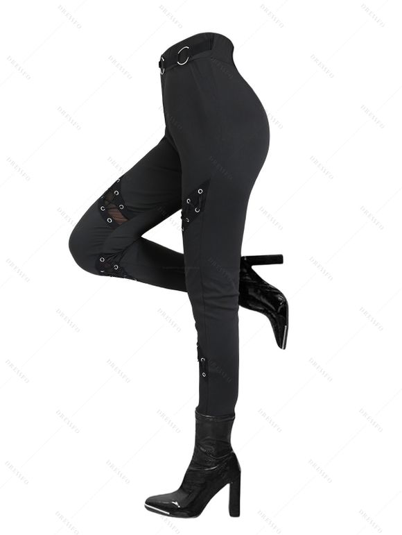 Casual Outfit Solid Color Textured Skew Neck Top and Grommet Leggings Set - Vert Armée S | US 4