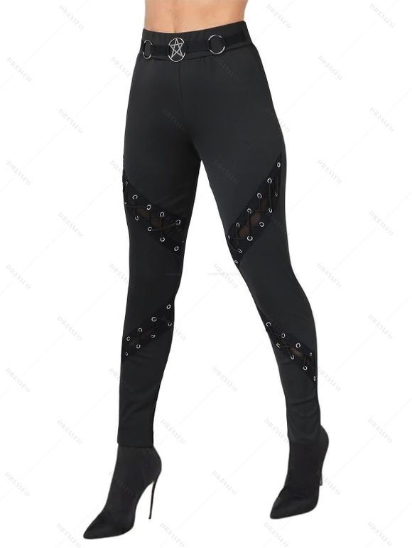 Casual Outfit Solid Color Textured Skew Neck Top and Grommet Leggings Set - Vert Armée S | US 4