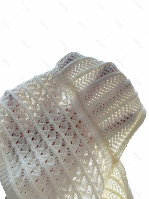 Vacation Outfit Crochet Cropped Halter Tank Top and Ethnic Print Skirt Set - Blanc S | US 4