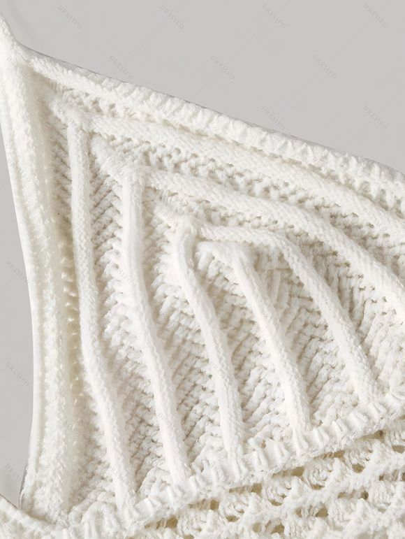 Vacation Outfit Crochet Cropped Halter Tank Top and Ethnic Print Skirt Set - Blanc S | US 4