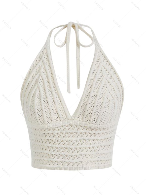 Vacation Outfit Crochet Cropped Halter Tank Top and Ethnic Print Skirt Set - Blanc S | US 4