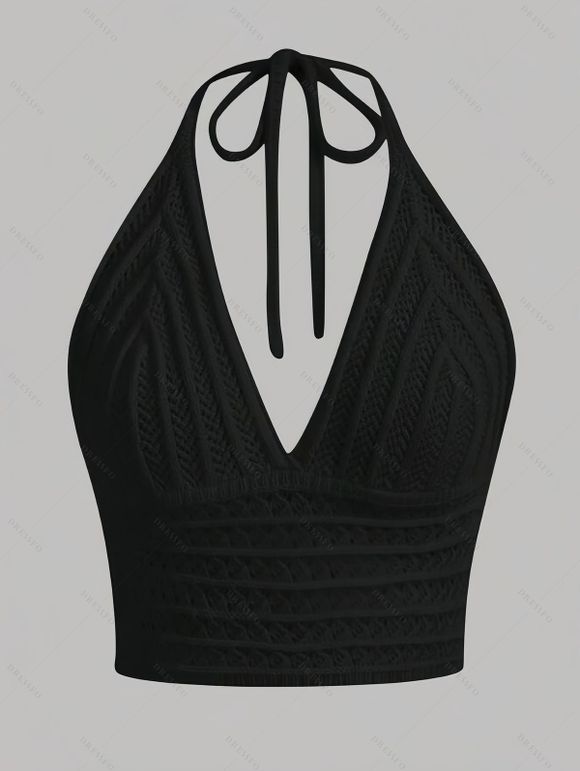 Vacation Outfit Crochet Cropped Halter Tank Top and Ethnic Print Skirt Set - Noir S | US 4