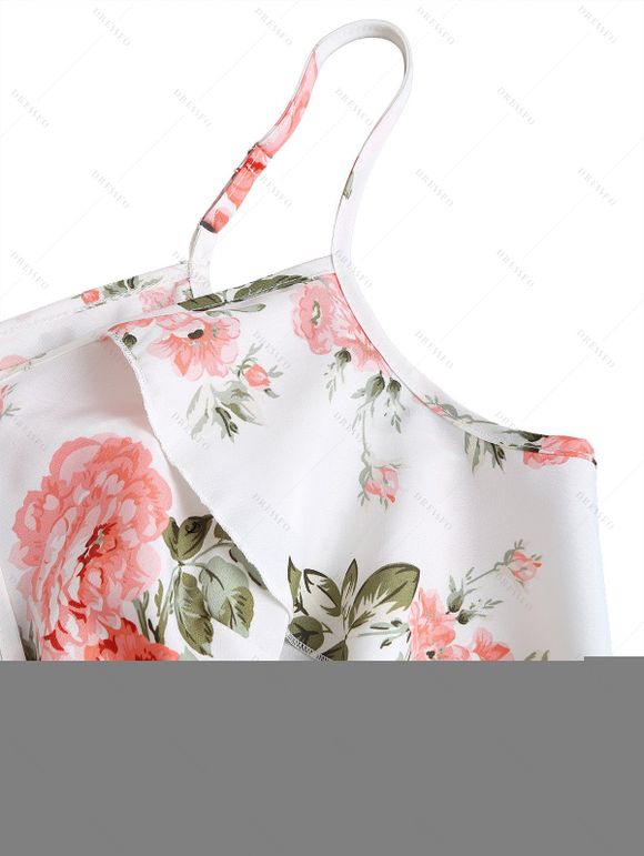 Robe portefeuille de vacances à imprimé floral et feuilles, à volants et nœud papillon, épaules dénudées - Blanc XXL | US 14