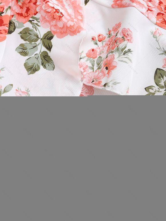 Robe portefeuille de vacances à imprimé floral et feuilles, à volants et nœud papillon, épaules dénudées - Blanc XXL | US 14