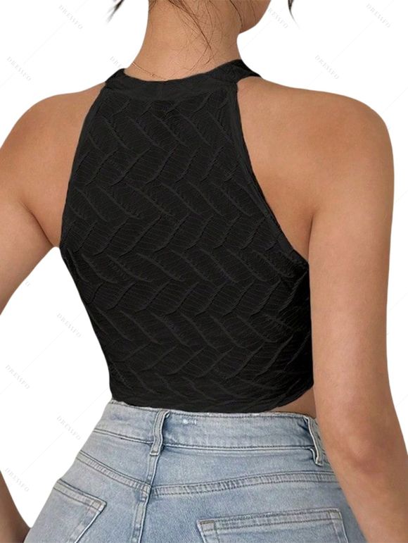 Débardeur court de vacances uni à franges texturées - Noir XL | US 10