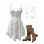 Vacation Outfit Ditsy Floral Print Irregular Dress and Snowflake Accessories Boots Set - Blanc S | US 4