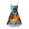 Robe de vacances imprimée coucher de soleil sur cocotiers, robe à fines bretelles - multicolor A XXXXXL | US 20