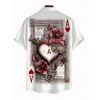 Chemise vintage pour homme, motif cartes à jouer, cœur et fleurs, boutonnée - Blanc 5XL