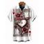 Chemise vintage pour homme, motif cartes à jouer, cœur et fleurs, boutonnée - Blanc 5XL