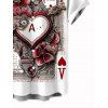 Chemise vintage pour homme, motif cartes à jouer, cœur et fleurs, boutonnée - Blanc 5XL