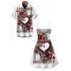 Vintage Couple Outfit Playing Cards Heart Floral Print Dress and Shirt Set - Blanc S | US 4