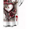 Vintage Couple Outfit Playing Cards Heart Floral Print Dress and Shirt Set - Blanc S | US 4