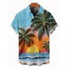 Vacation Couple Outfit Oil Painting Coconut Tree Sunset Print Dress and Shirt Set - multicolor A S | US 4
