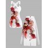 Vacation Outfit Flower Pattern Lace Butterfly Ruched Tank Top and Skirt Set - Rouge Vineux S | US 4