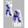 Vacation Outfit Flower Pattern Lace Butterfly Ruched Tank Top and Skirt Set - Bleu profond S | US 4