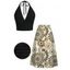 Vacation Outfit Crochet Cropped Halter Tank Top and Ethnic Print Skirt Set - Noir S | US 4