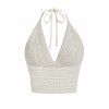 Vacation Outfit Crochet Cropped Halter Tank Top and Ethnic Print Skirt Set - Blanc S | US 4