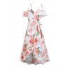 Robe portefeuille de vacances à imprimé floral et feuilles, à volants et nœud papillon, épaules dénudées - Blanc XXL | US 14