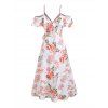 Robe portefeuille de vacances à imprimé floral et feuilles, à volants et nœud papillon, épaules dénudées - Blanc XXL | US 14