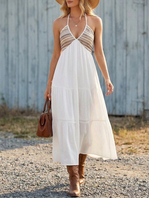 Robe bohème dos nu à imprimé ethnique, taille empire