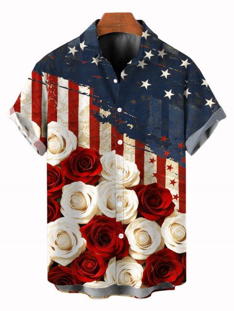 Chemise patriotique pour homme, imprimé drapeau américain bicolore rose, à boutons