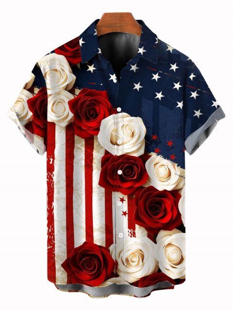 Chemise patriotique pour homme, imprimé rose bicolore drapeau américain, boutonnée
