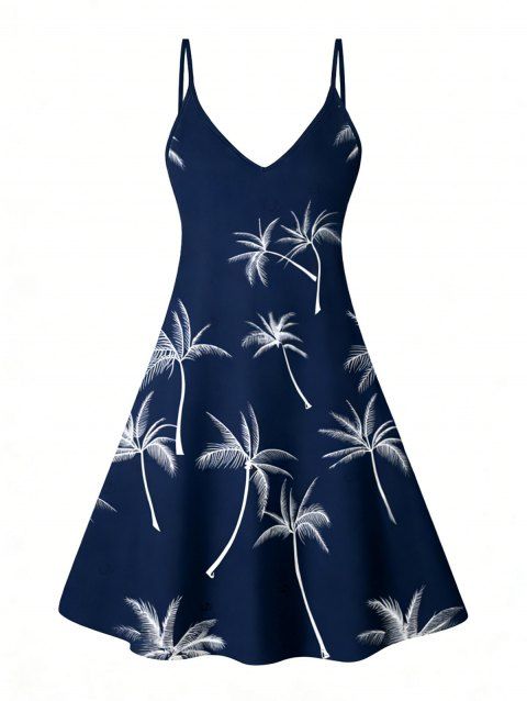 Robe de vacances trapèze à imprimé palmiers, col V et fines bretelles
