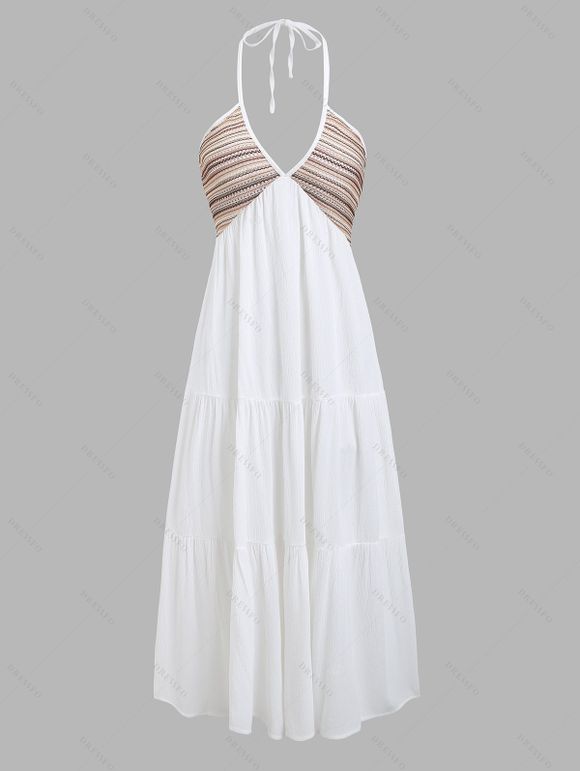 Robe bohème dos nu à imprimé ethnique, taille empire - Beige XXL | US 14