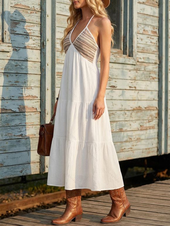 Robe bohème dos nu à imprimé ethnique, taille empire - Beige XXL | US 14