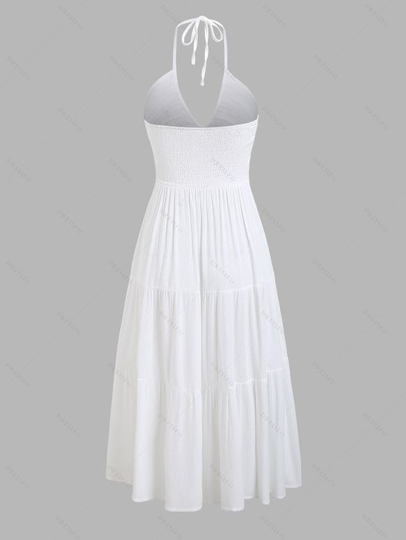 Bohemian Outfit Ethnic Print Empire Waist Halter Dress and Accessories Boots Set - Blanc S | US 4