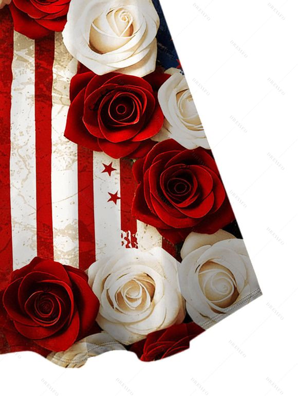 Robe patriotique à bretelles spaghetti, imprimé rose bicolore drapeau américain, motif drapeau américain. - Rouge Vineux XXXXXL | US 20