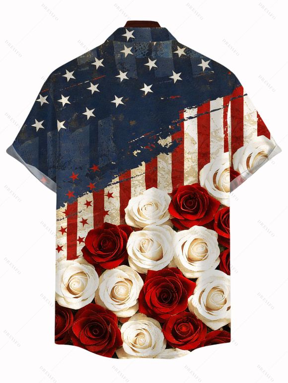 Chemise patriotique pour homme, imprimé drapeau américain bicolore rose, à boutons - Rouge Vineux 5XL