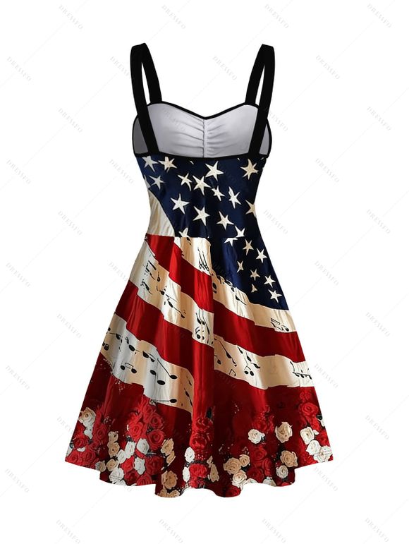 Robe patriotique à imprimé rose et drapeau américain, buste froncé - Rouge Vineux XXXXXL | US 20