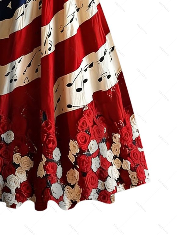 Robe patriotique à imprimé rose et drapeau américain, buste froncé - Rouge Vineux XXXXXL | US 20