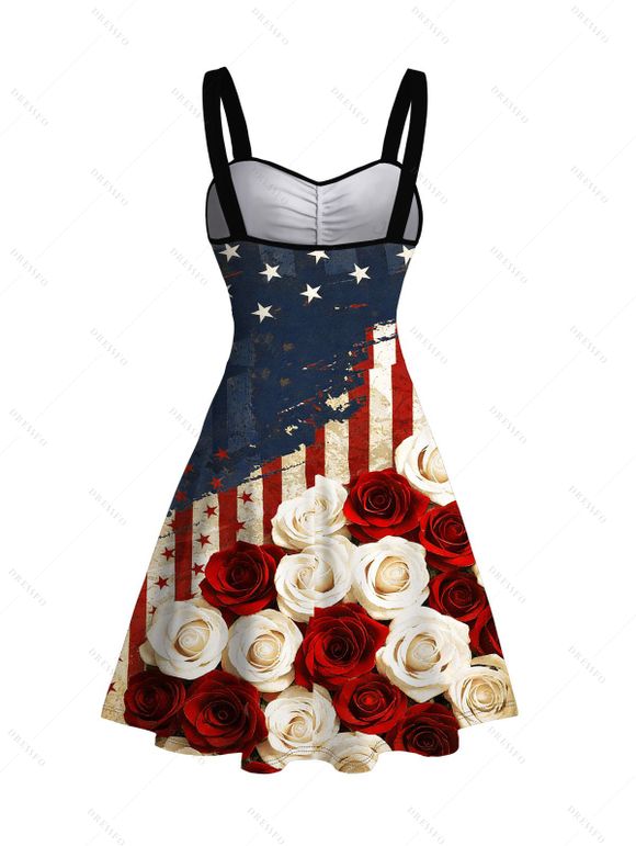 Robe patriotique bicolore rose imprimée drapeau américain robe froncée au buste - Rouge Vineux XXXXXL | US 20