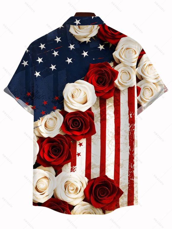 Patriotic Couple Outfit American Flag Bicolor Rose Print Dress and Shirt Set - Rouge Vineux S | US 4