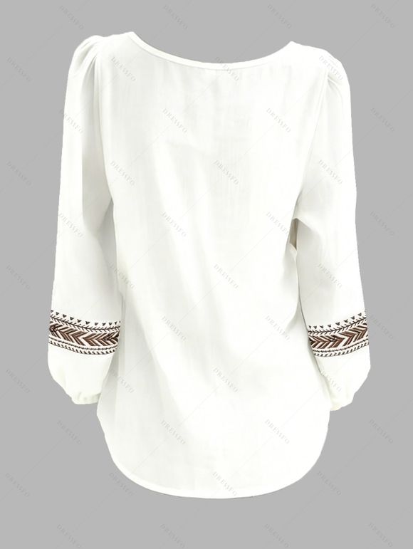 Vintage Outfit Arrow Ethnic Print Lantern Sleeve Shirt and Skirt Set - Blanc S | US 4