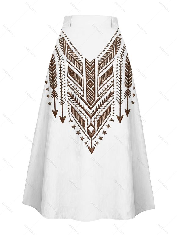Vintage Outfit Arrow Ethnic Print Lantern Sleeve Shirt and Skirt Set - Blanc S | US 4