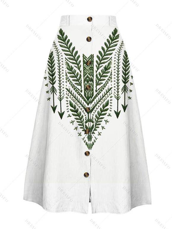 Vintage Outfit Arrow Ethnic Print Lantern Sleeve Shirt and Skirt Set - PLANT GREEN S | US 4