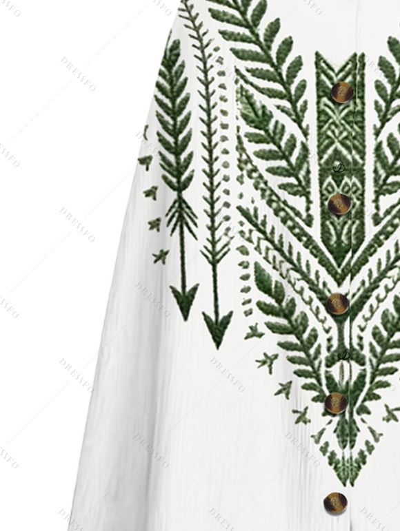 Vintage Outfit Arrow Ethnic Print Lantern Sleeve Shirt and Skirt Set - PLANT GREEN S | US 4
