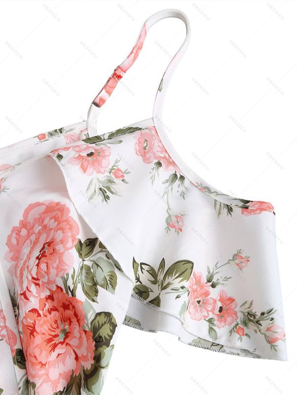 Couple Outfit Floral Leaf Print Ruffle Bowknot Wrap Dress and Earrings Sandals Set - Blanc S | US 4