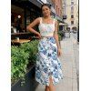 Vacation Outfit Ruffle Eyelet Bowknot Cropped Tank Top and Leaf Floral Print Skirt Set - Bleu S | US 4