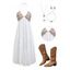 Bohemian Outfit Ethnic Print Empire Waist Halter Dress and Accessories Boots Set - Blanc S | US 4