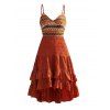 Robe bohème mi-longue à imprimé ethnique en zigzag et à volants - Orange S | US 4