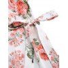 Couple Outfit Floral Leaf Print Ruffle Bowknot Wrap Dress and Earrings Sandals Set - WHITE S | US 4