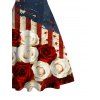 Robe patriotique bicolore rose imprimée drapeau américain robe froncée au buste - Rouge Vineux XXXXXL | US 20