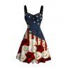 Robe patriotique bicolore rose imprimée drapeau américain robe froncée au buste - Rouge Vineux XXXXXL | US 20